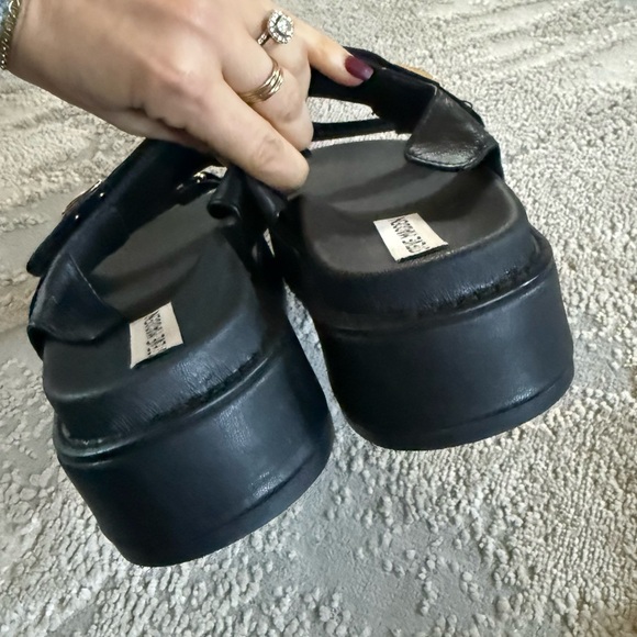 Steve Madden big Mona Black sandals slip on platform leather double buckle 8.5 - Picture 9 of 14